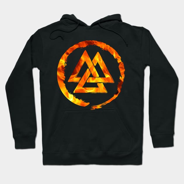 Viking Valknut Symbol Fire Hoodie by Scar